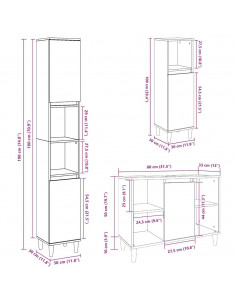 Set Mobili da Bagno 3 pz Grigio Cemento in Legno Multistrato