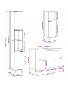 Set Mobili da Bagno 3 pz Grigio Cemento in Legno Multistrato