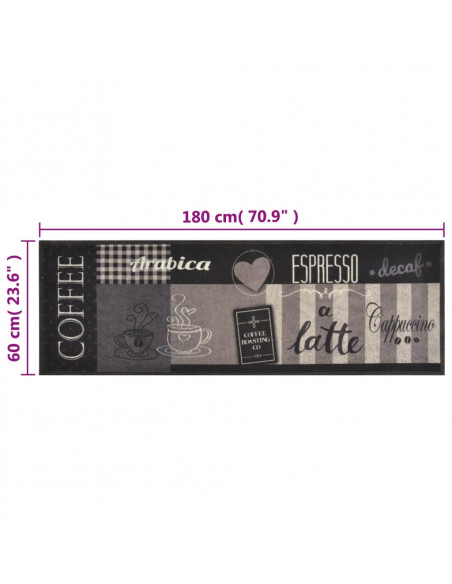 Tappeto da Cucina Lavabile Nero Caffè 60x180 cm Velluto