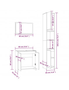 Set Mobili da Bagno 3 pz Grigio Sonoma in Legno Multistrato