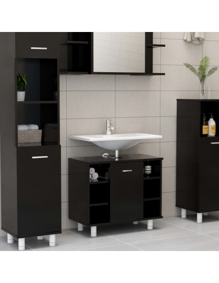 Set Mobili da Bagno 3 pz Nero in Truciolato