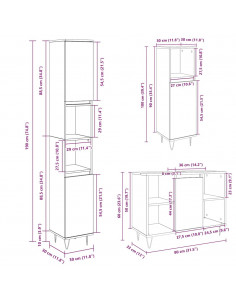 Set Mobili da Bagno 3 pz Rovere Sonoma in Legno Multistrato