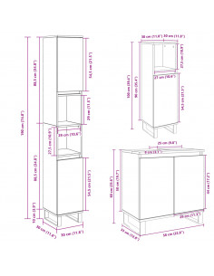 Set Mobili da Bagno 3 pz Rovere Sonoma in Legno Multistrato