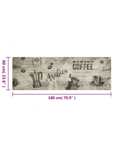 Tappeto da Cucina Lavabile Grigio Caffè 60x180 cm in Velluto
