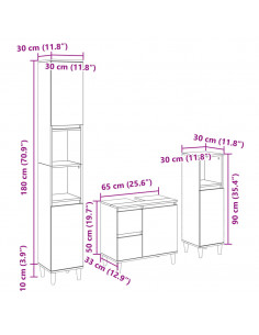 Set Mobili da Bagno 3 pz Rovere Sonoma in Legno Multistrato