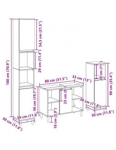 Set Mobili da Bagno 3 pz Rovere Sonoma in Legno Multistrato