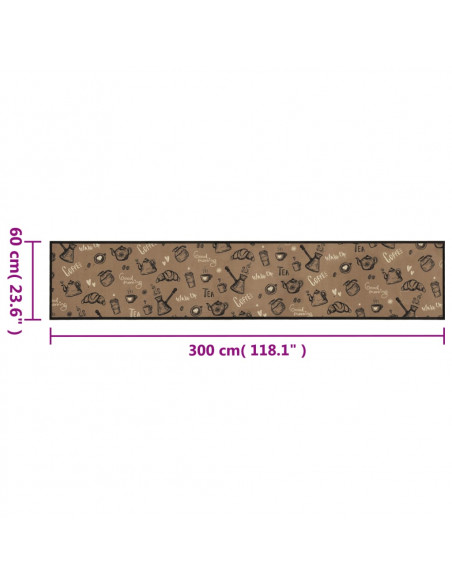 Tappeto da Cucina Lavabile Marrone Mattutino 60x300 cm Velluto