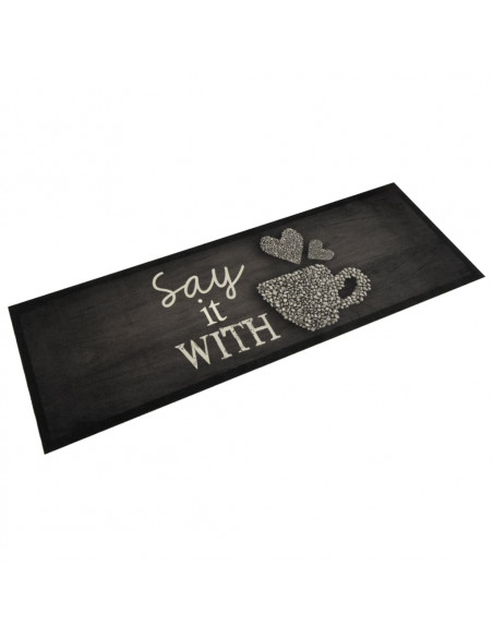 Tappeto da Cucina Lavabile Nero Tazza 60x180 cm in Velluto