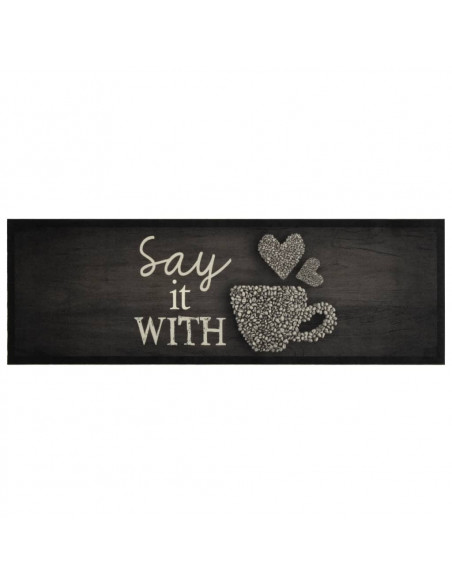 Tappeto da Cucina Lavabile Nero Tazza 60x180 cm in Velluto