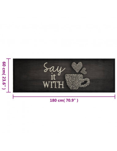 Tappeto da Cucina Lavabile Nero Tazza 60x180 cm in Velluto