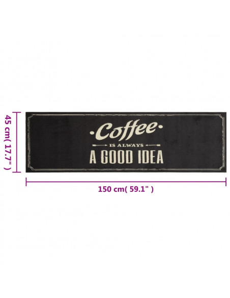 Tappeto da Cucina Lavabile Testo Caffè 45x150 cm in Velluto