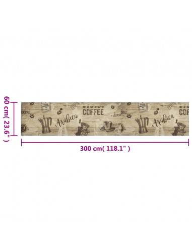 Tappeto da Cucina Lavabile Marrone Caffè 60x300 cm in Velluto
