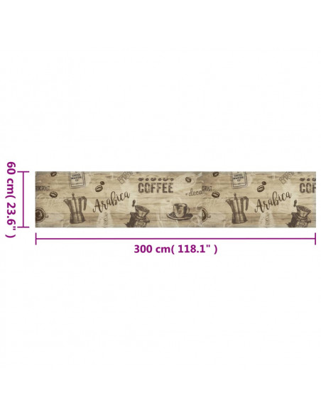 Tappeto da Cucina Lavabile Marrone Caffè 60x300 cm in Velluto