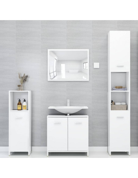 Set Mobili da Bagno 4 pz Bianco in Legno Multistrato