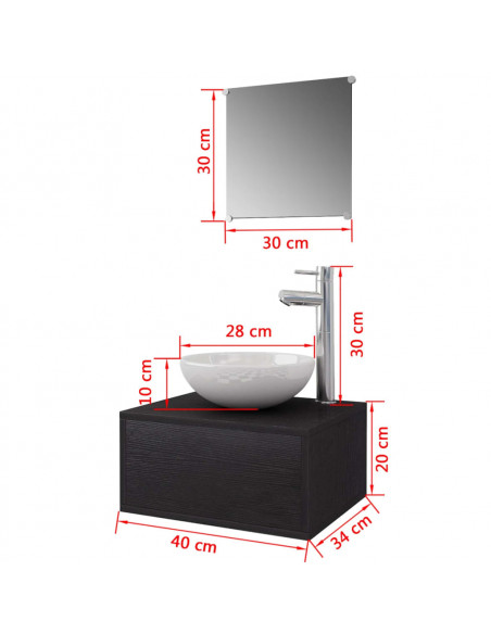 Set Mobili da Bagno 4 pz con Lavabo e Rubinetto Nero
