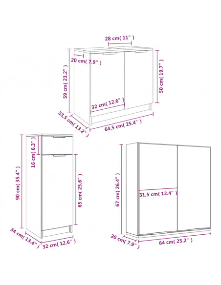 Set Mobili da Bagno 4 pz Grigio Sonoma in Legno Multistrato