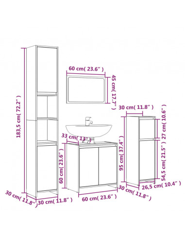 Set Mobili da Bagno 4 pz Grigio Sonoma in Legno Multistrato