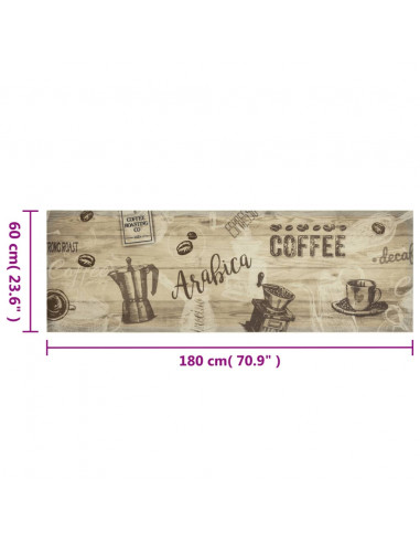Tappeto da Cucina Lavabile Marrone Caffè 60x180 cm in Velluto