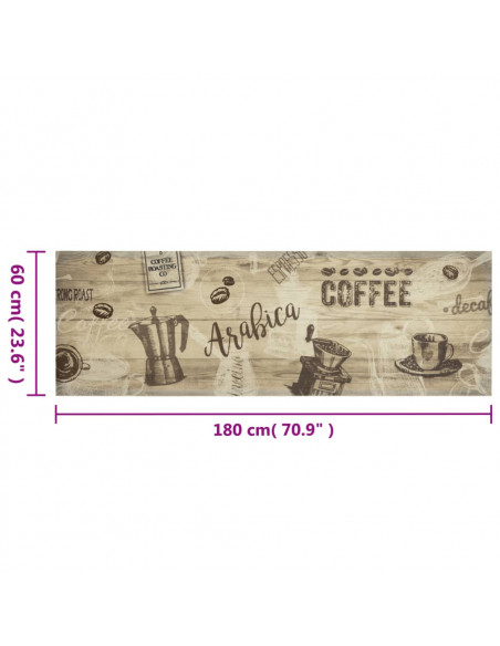 Tappeto da Cucina Lavabile Marrone Caffè 60x180 cm in Velluto