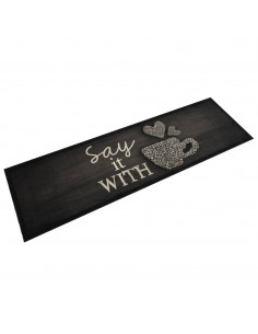 Tappeto da Cucina Lavabile Nero Tazza 45x150 cm in Velluto