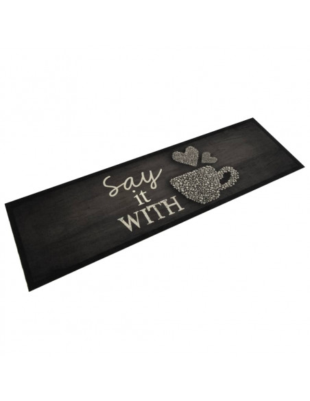 Tappeto da Cucina Lavabile Nero Tazza 45x150 cm in Velluto