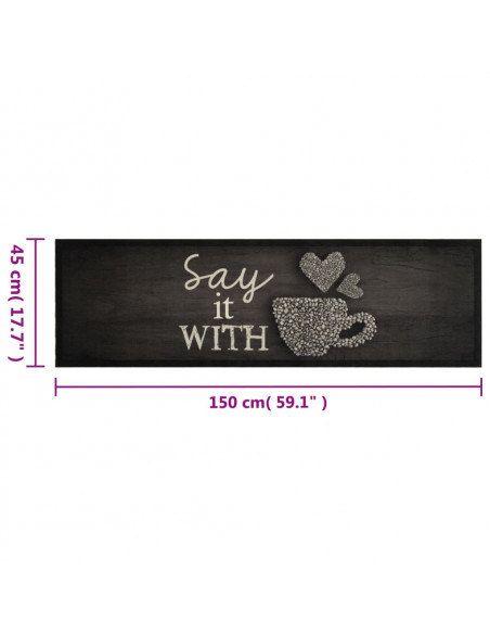 Tappeto da Cucina Lavabile Nero Tazza 45x150 cm in Velluto
