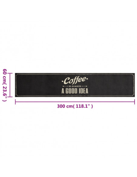 Tappeto da Cucina Lavabile Testo Caffè 60x300 cm in Velluto