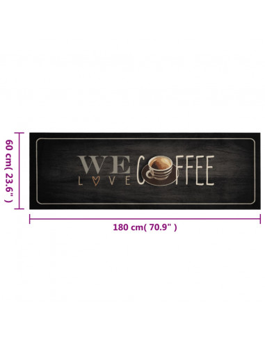Tappeto da Cucina Lavabile Testo Caffè 60x180 cm in Velluto