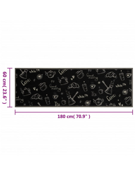 Tappeto da Cucina Lavabile Nero Mattutino 60x180 cm in Velluto