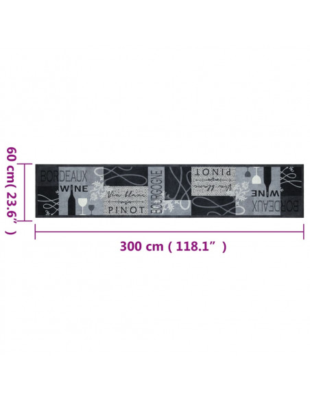Tappeto da Cucina Lavabile Grigio Vino 60x300 cm in Velluto