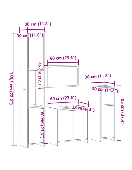 Set Mobili da Bagno 4 pz Rovere Sonoma in Legno Multistrato
