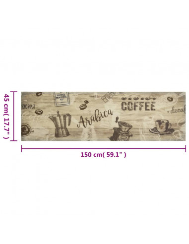 Tappeto da Cucina Lavabile Marrone Caffè 45x150 cm in Velluto
