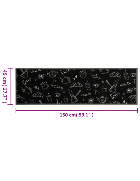Tappeto da Cucina Lavabile Nero Mattutino 45x150 cm in Velluto