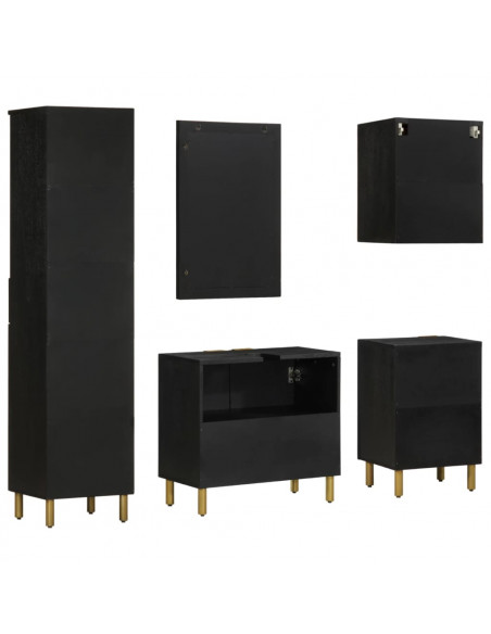 Set Mobili da Bagno 5 pz Nero in Legno Multistrato