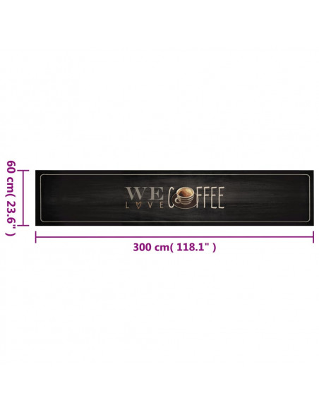 Tappeto da Cucina Lavabile Testo Caffè 60x300 cm in Velluto