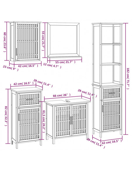 Set Mobili da Bagno 5pz in Legno Massello di Noce