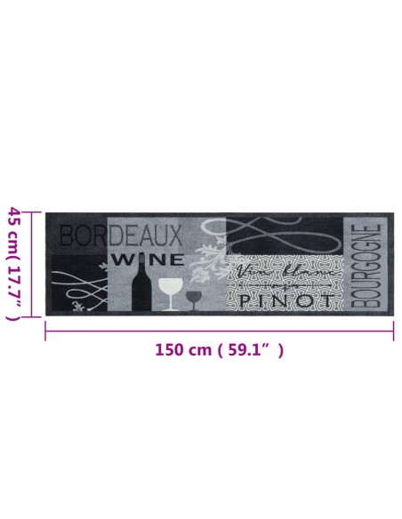 Tappeto da Cucina Lavabile Grigio Vino 45x150 cm in Velluto