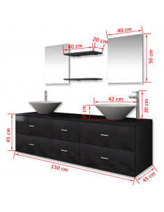 Set Mobili da Bagno 9 pz con Lavabo e Rubinetto Nero