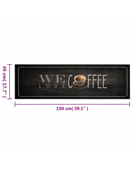 Tappeto da Cucina Lavabile Testo Caffè 45x150 cm in Velluto