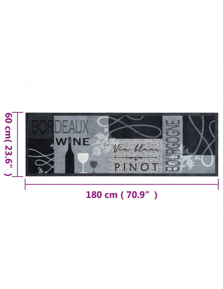 Tappeto da Cucina Lavabile Grigio Vino 60x180 cm in Velluto