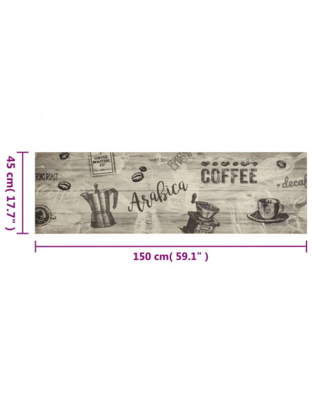 Tappeto da Cucina Lavabile Grigio Caffè 45x150 cm in Velluto
