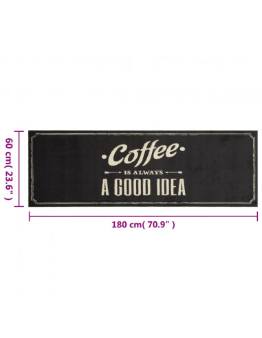 Tappeto da Cucina Lavabile Testo Caffè 60x180 cm in Velluto