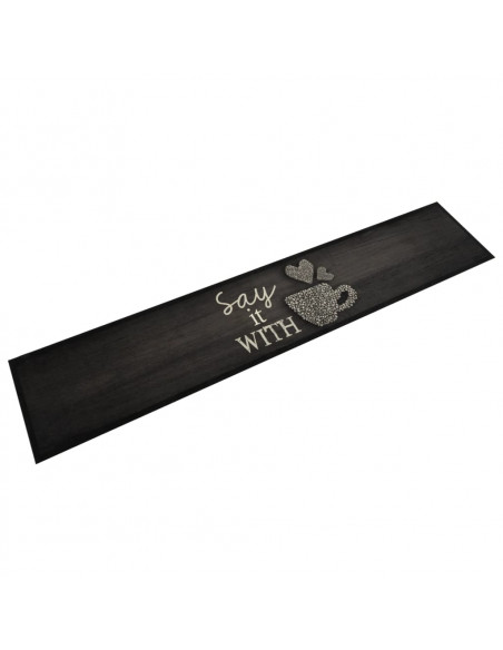 Tappeto da Cucina Lavabile Nero Tazza 60x300 cm in Velluto