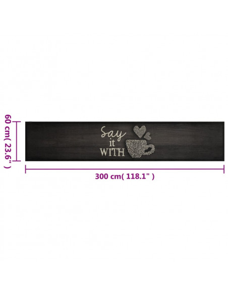 Tappeto da Cucina Lavabile Nero Tazza 60x300 cm in Velluto