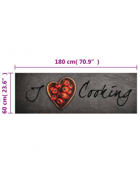 Tappeto da Cucina Lavabile Testo Cucinare 60x180 cm in Velluto