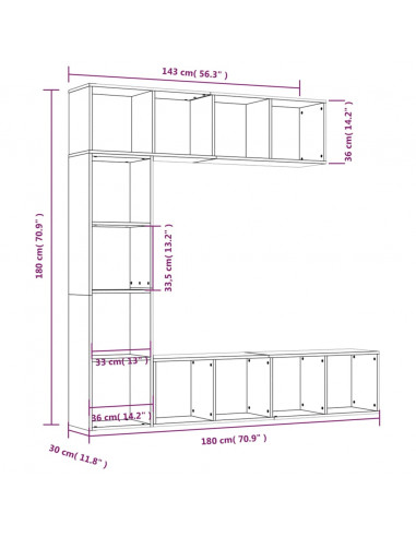 Set Mobili Libreria / Porta TV 3 pz Grigio Sonoma 180x30x180 cm