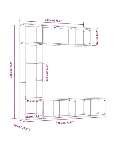 Set Mobili Libreria / Porta TV 3pz Rovere Marrone 180x30x180 cm