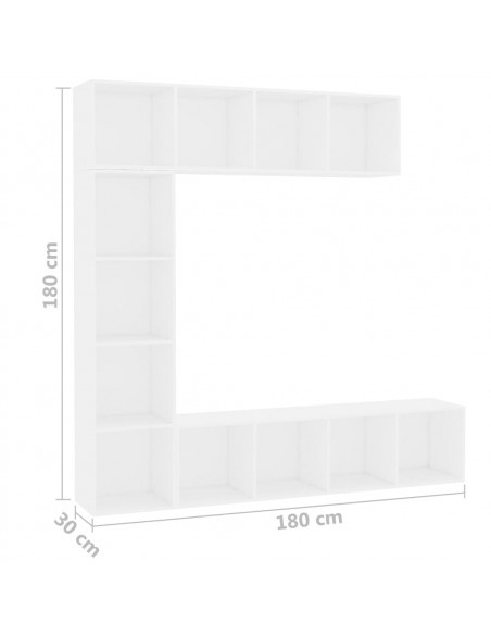 Set Mobili Libreria/Porta TV 3 pz Bianco 180x30x180 cm