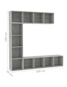 Set Mobili Libreria/Porta TV 3 pz Grigio Cemento 180x30x180 cm 2