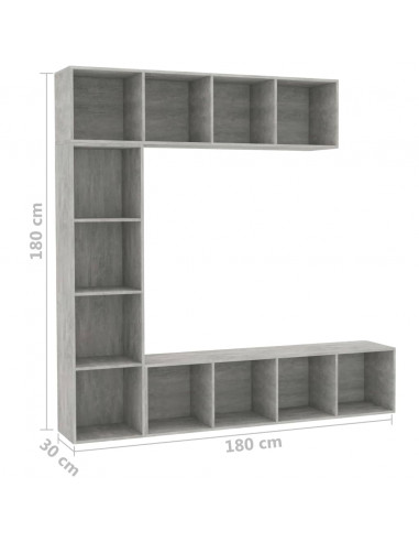 Set Mobili Libreria/Porta TV 3 pz Grigio Cemento 180x30x180 cm